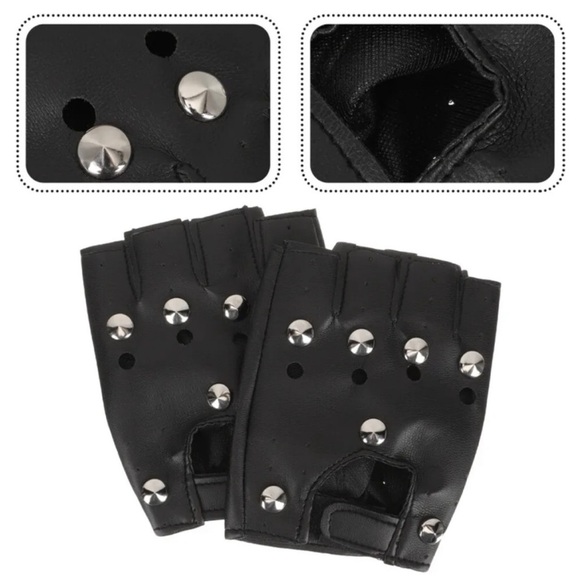 Studded Gloves - Bad Biker Fingerless Gloves - Halloween Rave Punk Rock - Picture 4 of 11